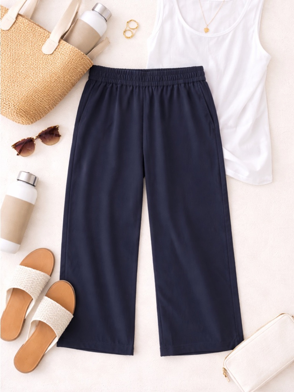 J.Jill Wide Leg Cropped Pants XL Navy Blue Pull On Relaxed Travel Comfy Lounge